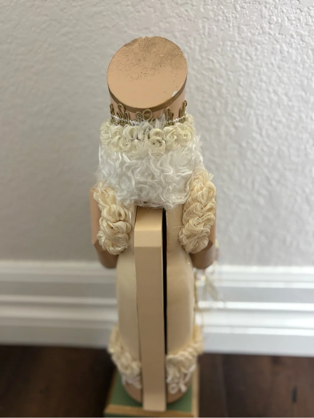 Vintage Wooden Santa Claus Nutcracker Figurine White Gold Elegant Holiday Decor